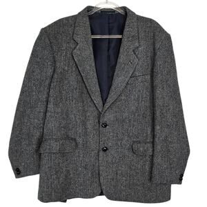 Vintage Harris Tweed Brook Taverner Blue Grey Wool Sport Coat Blazer 44R